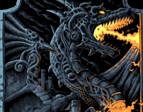 Ink drawing theoretical part illustration dragon viking metal art